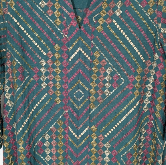 Soft Surroundings Embroidered Green Geometric Patterned Blouse Tunic Size PXS - Picture 2 of 11